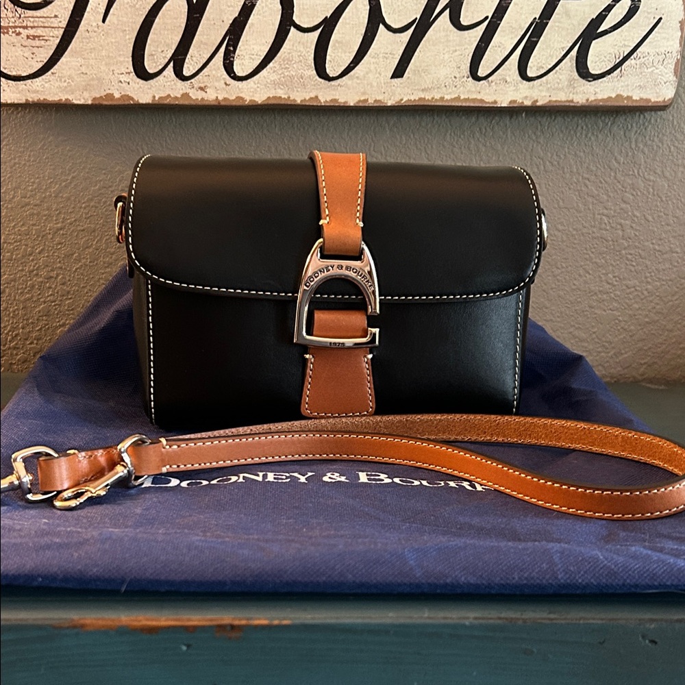 Dooney & Bourke Black Leather Crossbody with Brown Trim